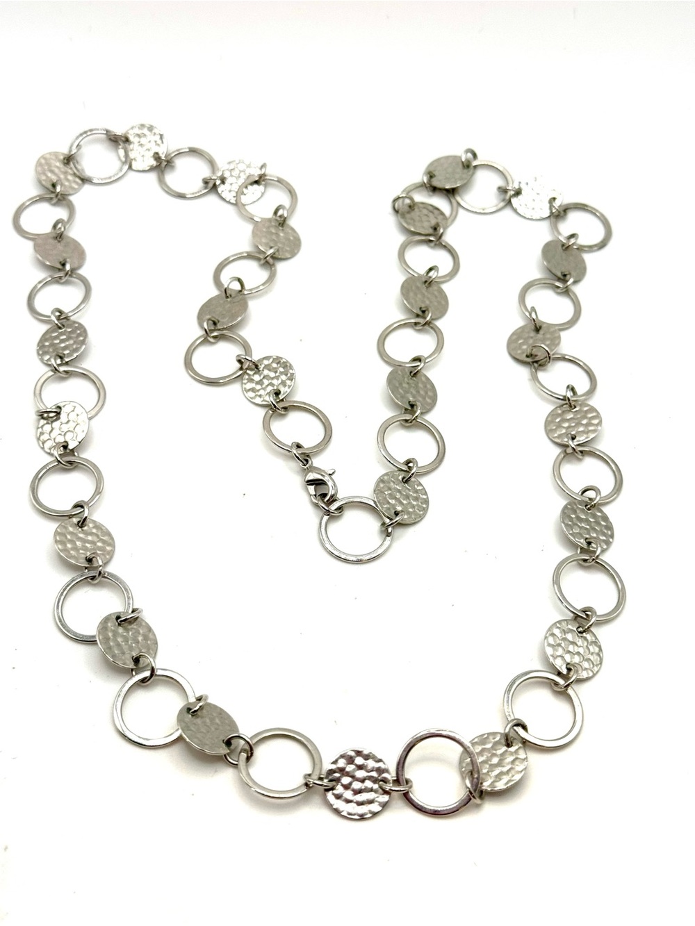 Belk Silverworks Silver Plated Hammered And Open Circle 30” necklace